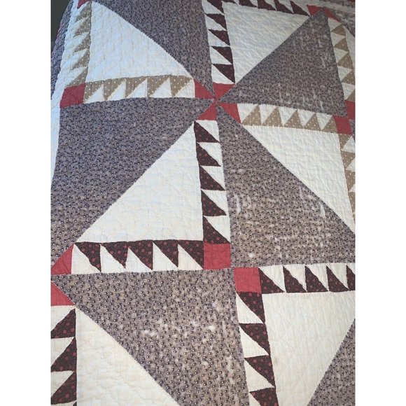 Antique 1920's Lady of the Lake Quilt Large Square Brown Red Hand Stitched Old - Picture 11 of 12